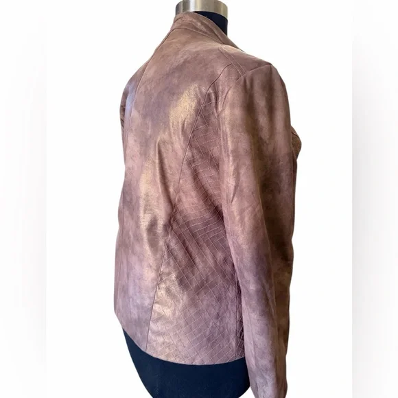 Chico's Moto Style Lined Jacket Brown Faux Suede with Metallic Shine (Size 3) - Picture 3 of 6